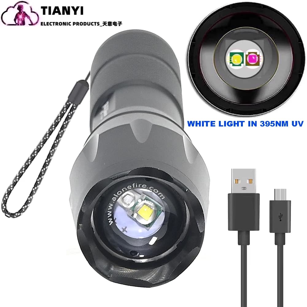 Torcia UV, Torcia portatile a luce nera, Torcia a LED con combinazione di luce bianca e ultravioletta, Rilevatore di urina per animali domestici a luce nera