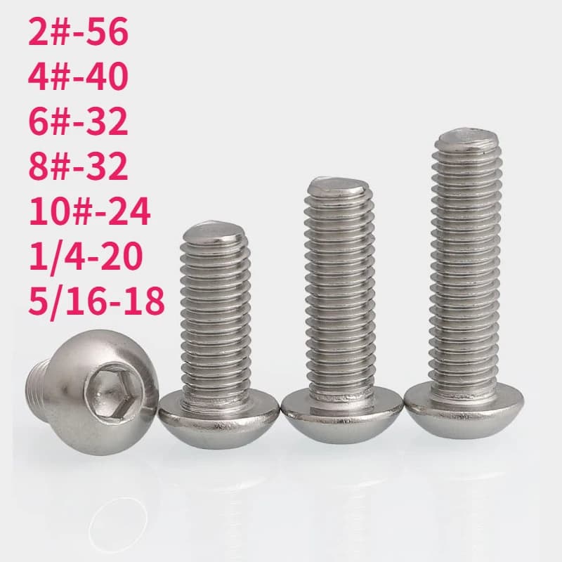 UNC 2 # 4 # 6 # 8 # 10 # 1/4 5/16 304 A2-70 Viti a esagono incassato a testa tonda in acciaio inossidabile Bulloni a brugola con testa a bottone