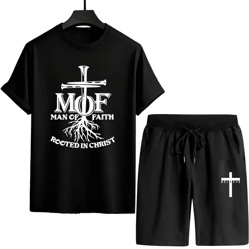 Men's Sports Complete with T-Shirt and Shorts Drying Fast, Lightweight and Comfortable, for Gym Training, with Jesus Christ's Reason