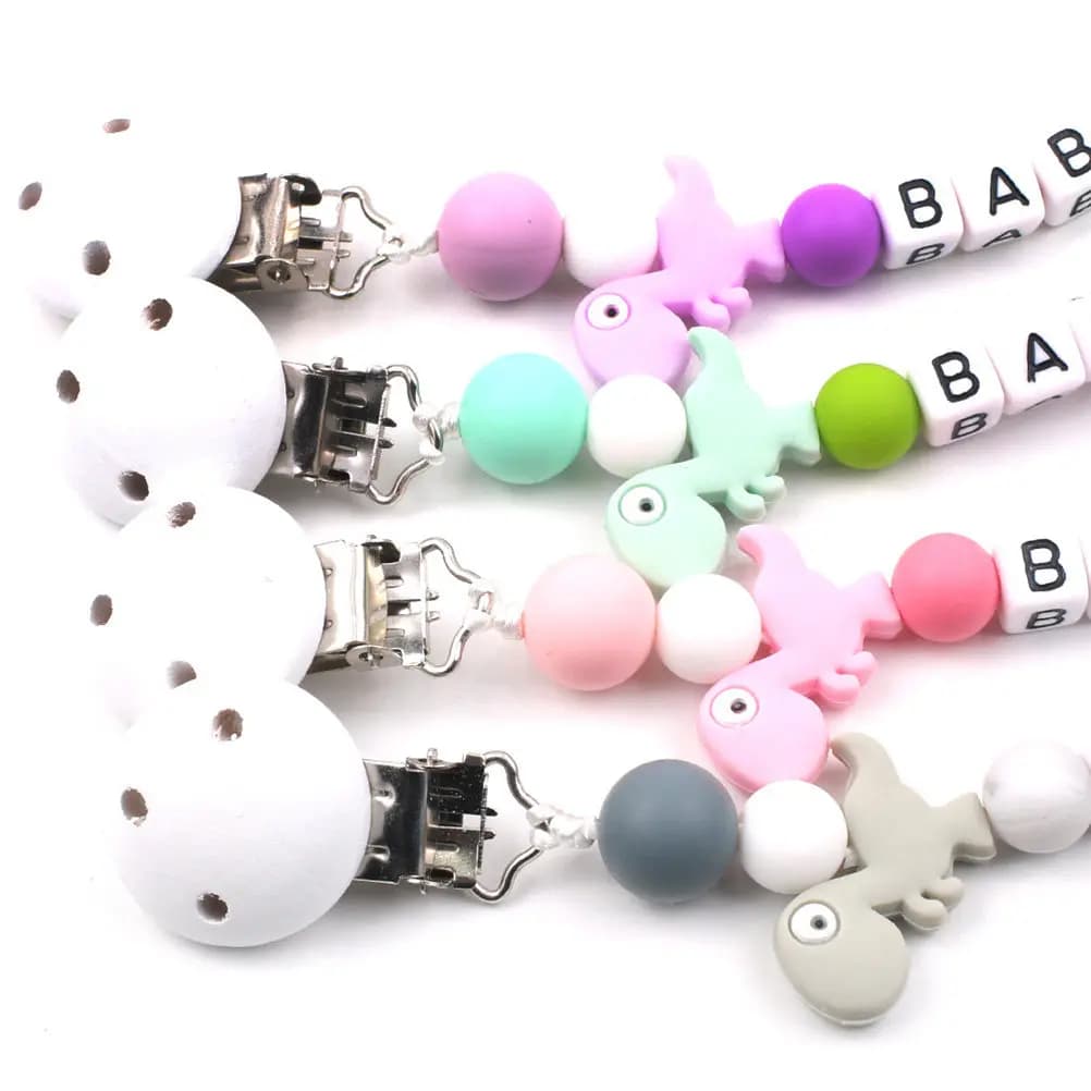1 Pezzo Catenella Portaciuccio in Silicone per Neonati, Anello Massaggiagengive Anti-caduta con Clip (Grigio)
