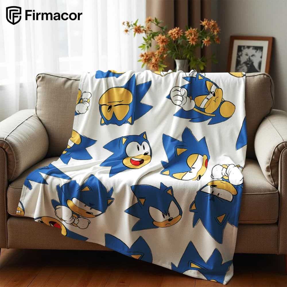 Anime Sonic Pattern Lightweight Microfiber Soft Christmas Fleece Blanket Warm Cozy Throw for Bed Sofa Office Travel All Season