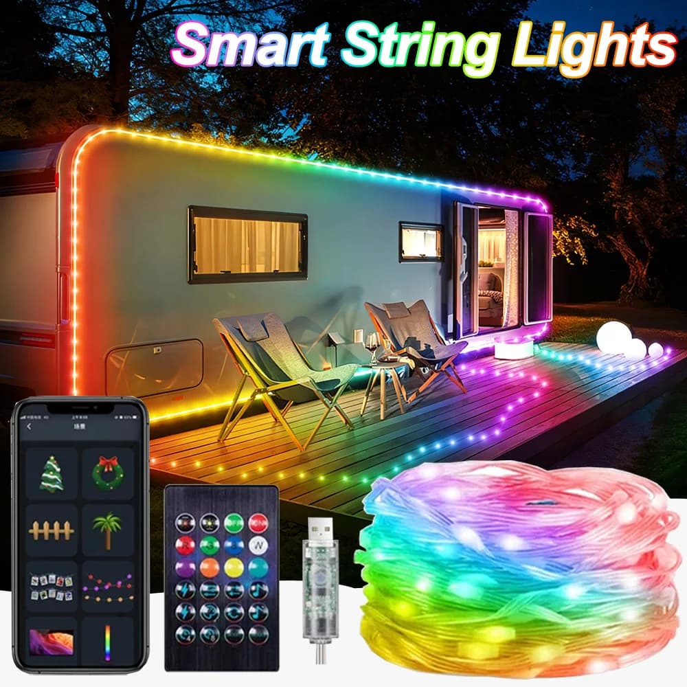 Luci a Stringa RGB Smart Fairy USB 10M/33FT Impermeabili con Controllo App, Sincronizzazione con Voce e Musica, Decorazione per San Valentino