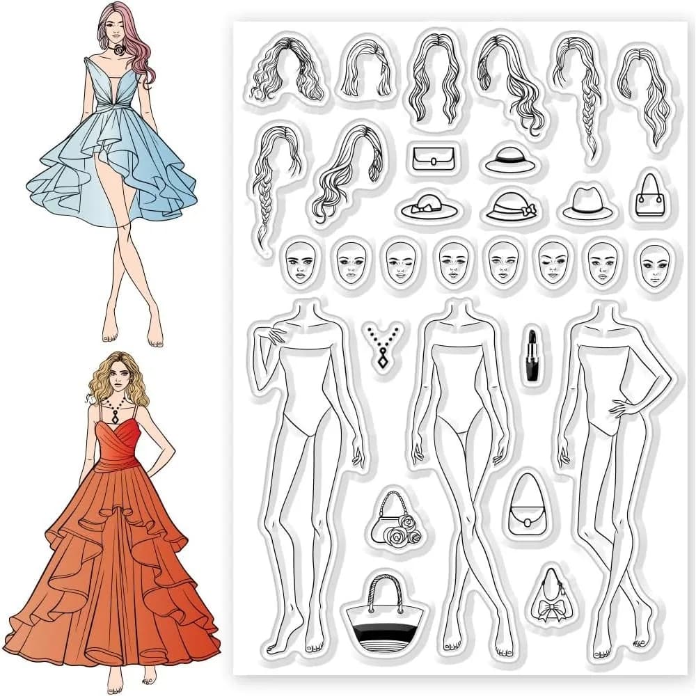 Fashionable Woman Clear Stamps Silicone Stamps Woman Background Transparent Stamps for Card Making DIY Scrapbooking Making Kit