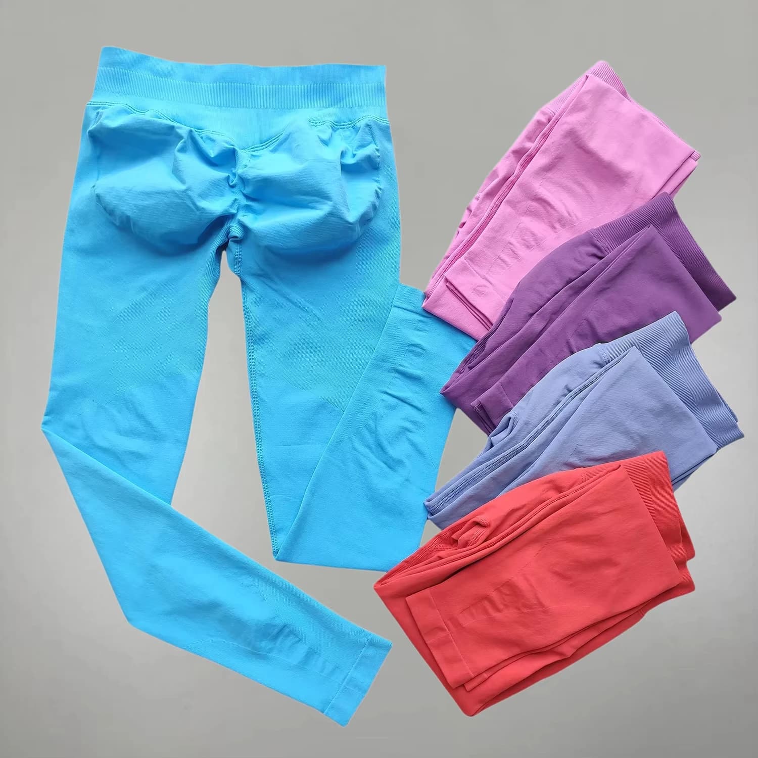 Women's High-Waist Yoga Leggings Seamless Ribbed Gym Pants Buttock Lifting Shaping Daily Exercise Seamless Elastic Trousers