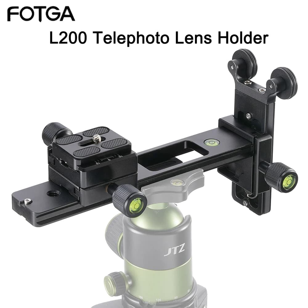 FOTGA L200 10kg/22lb Carico Teleobiettivo Piastra a sgancio rapido Supporto a fuoco lungo per treppiede Testa a sfera DSLR Treppiede per fotocamera