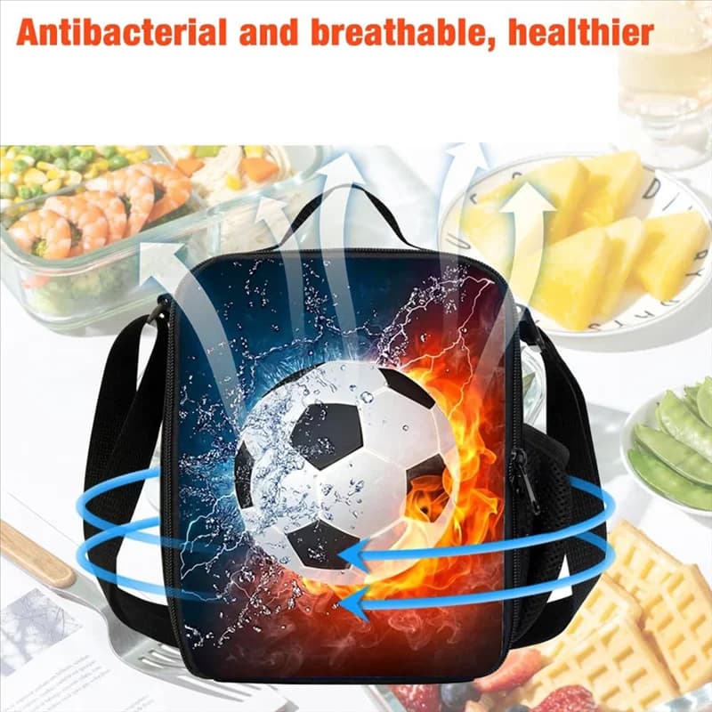 Borsa per il pranzo da calcio per ragazzi e ragazze, borsa per il pranzo calda e riutilizzabile con portabottiglie, per picnic da viaggio in campeggio scolastico-B51B