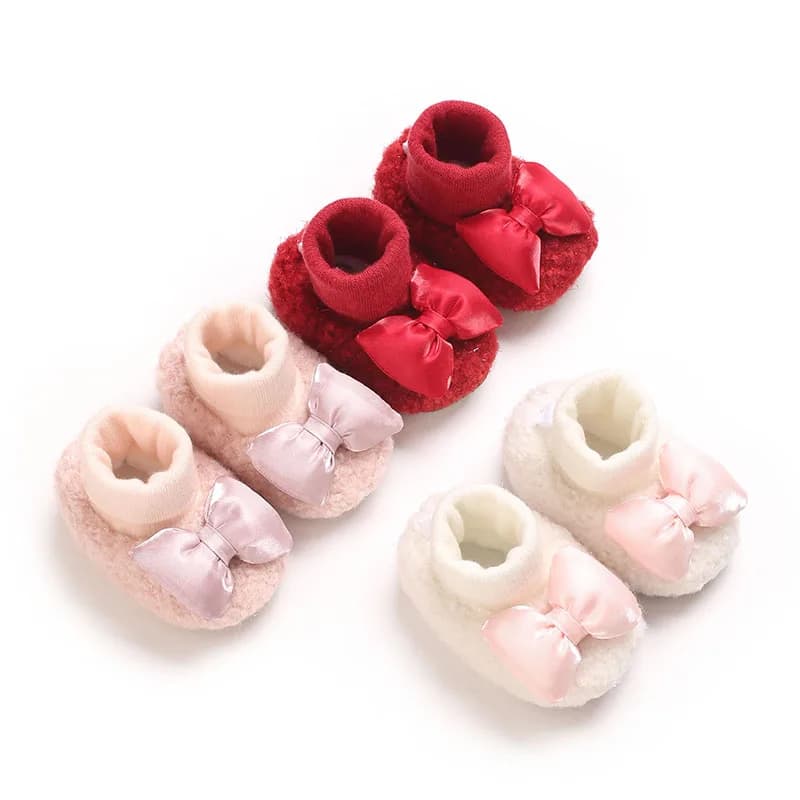 Autunno e inverno nuovo tesoro nodo a farfalla stile donna pedali per bambini scarpe per bambini spesse con scarpe di velluto calzini scarpe