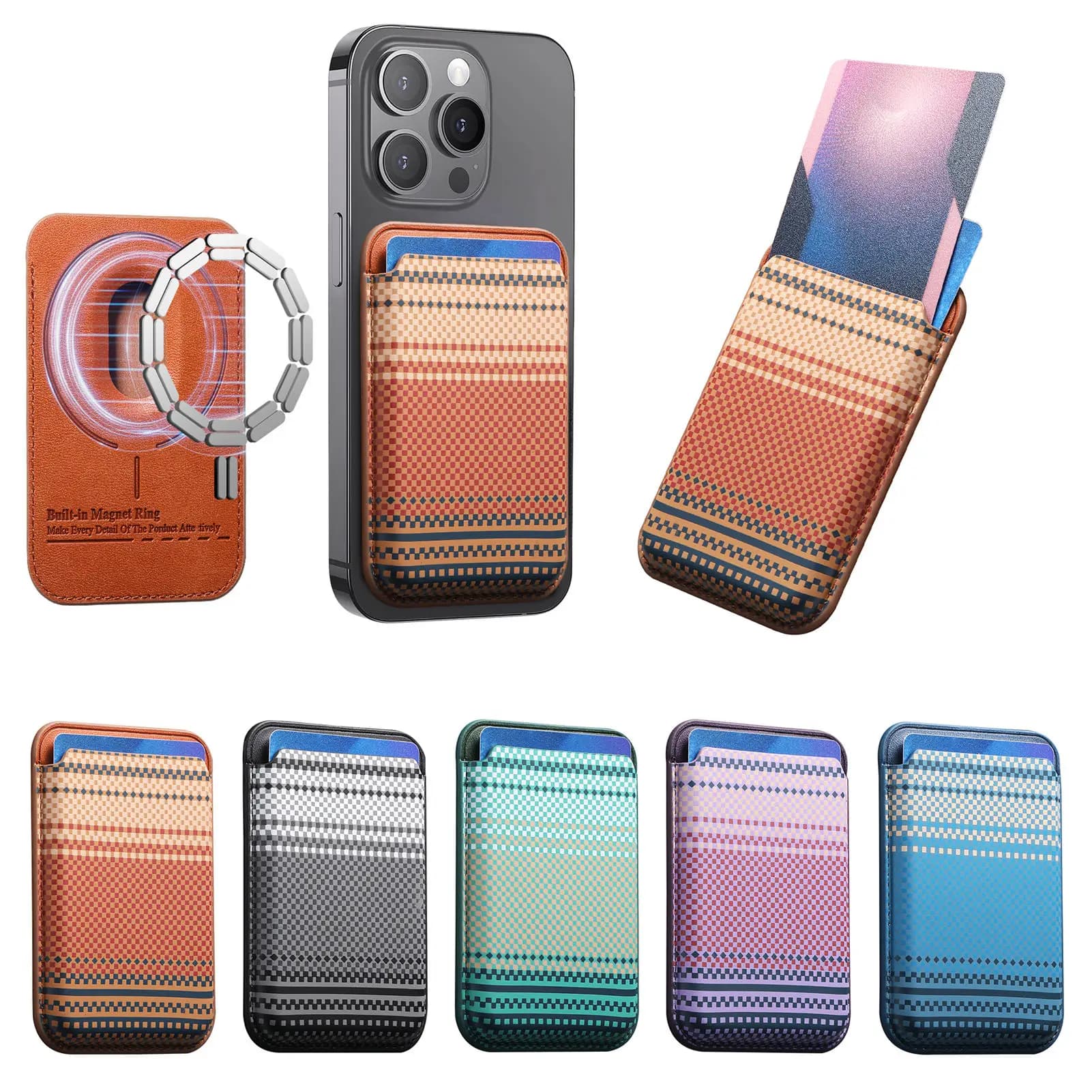 Custodia con Slot per Carte di Credito in Fibra di Carbonio con Texture, Porta Carte Magnetico Potente Magsafe per iPhone 17 16 15 14 13 12 Pro Max