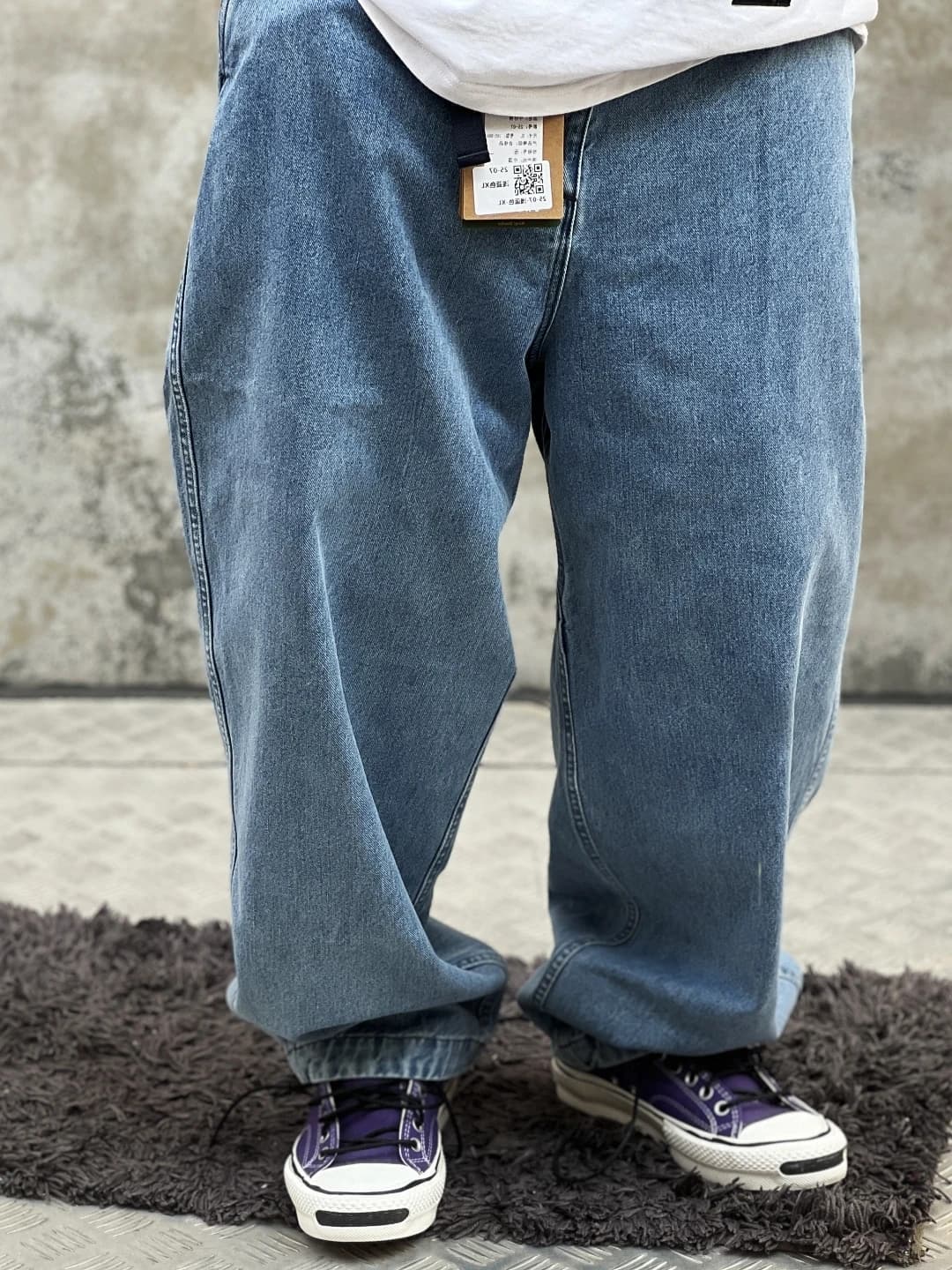 Jeans a Vita Bassa Stile Vintage, Gamba Larga a Cono, 13 Oz Denim, Pantaloni Casual da Uomo in Cotone Elasticizzato, Tendenza Cityboy