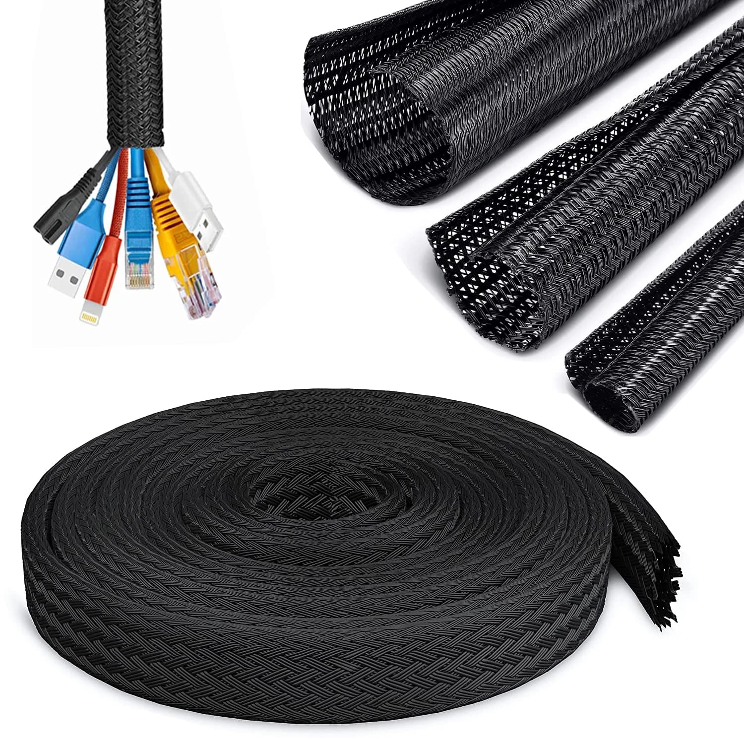 Guaine espandibili 1/3M autobloccanti intrecciate PET isolante cavo calzino tubo telaio diviso per linea di tubi organizzatore protezione avvolgicavo