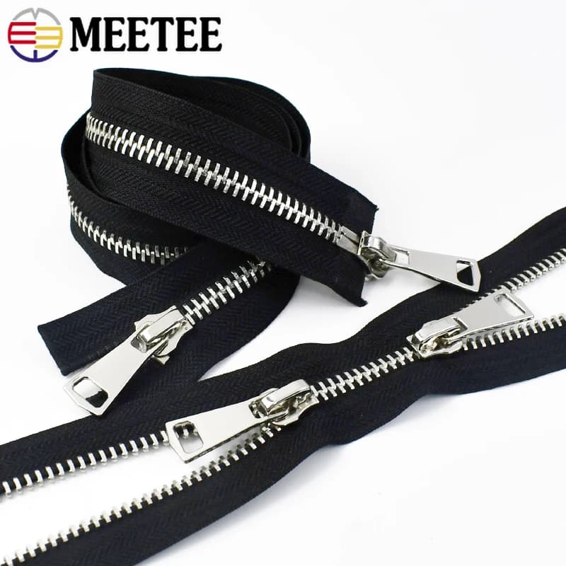 1/2 pezzi Meetee 8 # Cerniere in Metallo 70-120cm, Cerniere Apribili con Doppio Cursore, Kit di Riparazione Cerniere per Vestiti, Accessori per Cucito Fai-da-Te