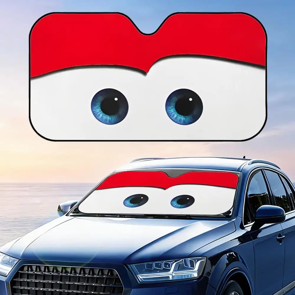 Parasole per Auto con Occhi Cartoon, Riutilizzabile in Alluminio, Protezione UV, Isolamento Termico, Copertura per Parabrezza
