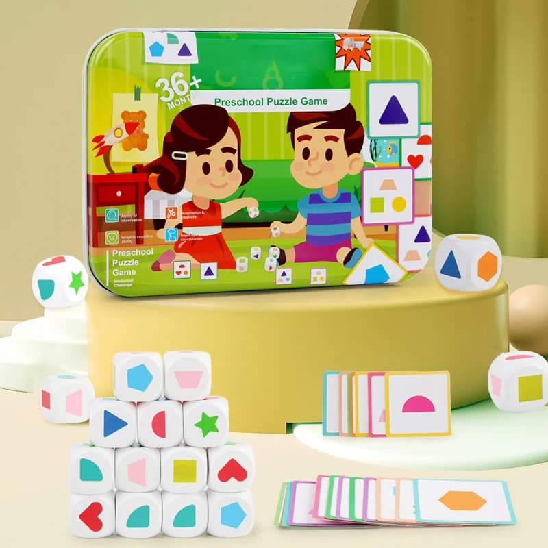Kid Geometric Dice Set Board Memory Games Shape color Matching Sorter Stacking Blocks Puzzle Montessori Sensory Boy Toy Gift