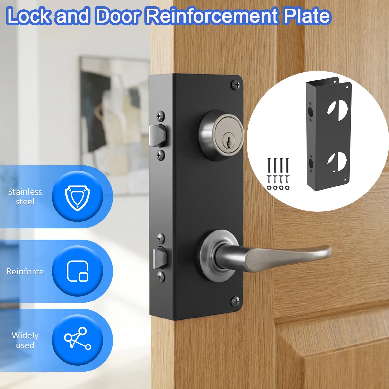 Piastra di Rinforzo per Serratura e Porta in Acciaio Inox, Piastra di Sicurezza Resistente per Riparazione di Porte Spesse 1-3/4 Pollici, per Rinforzo e Riparazione
