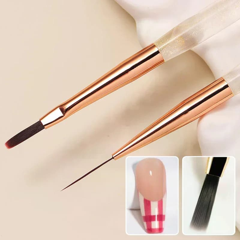 Set di 1/2 Pennelli per Nail Art a Quadretti Francesi, Penna per Disegno a Rete per Estensione Unghie in Gel UV, Forniture per Pittura Fai da Te, Design Fai da Te