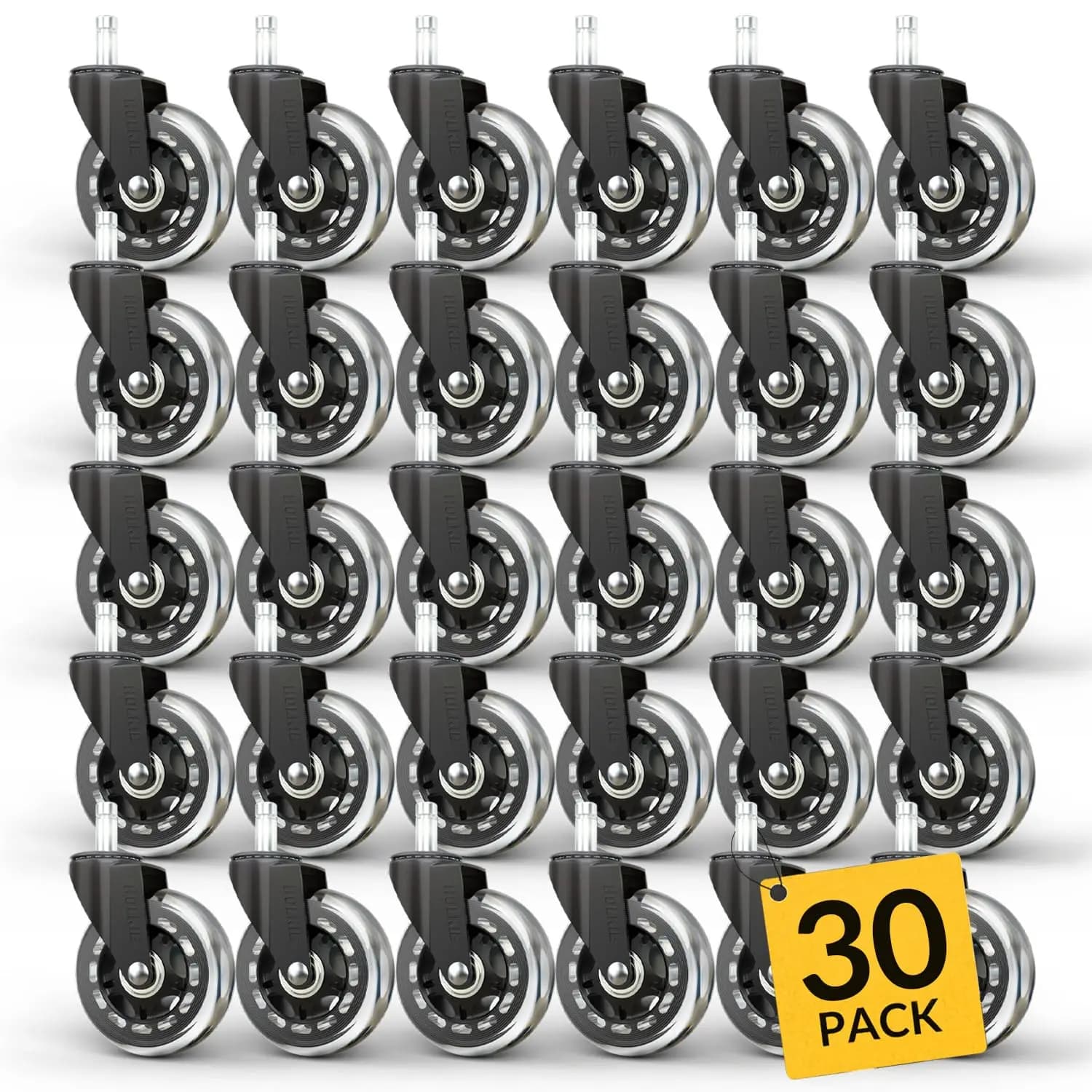 Set di Ruote per Sedia da Ufficio - Scorrimento Fluido e Silenzioso, Rotelle in Gomma per Pavimenti in Legno, Sedie da Gaming, Stelo 11x22mm