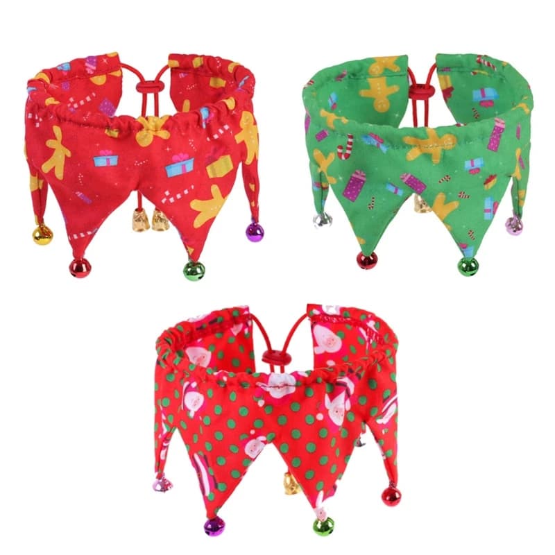 Bandane natalizie per cani con campanelli Omino pan zenzero Sciarpa per animali Babbo Natale Fazzoletto per collare per