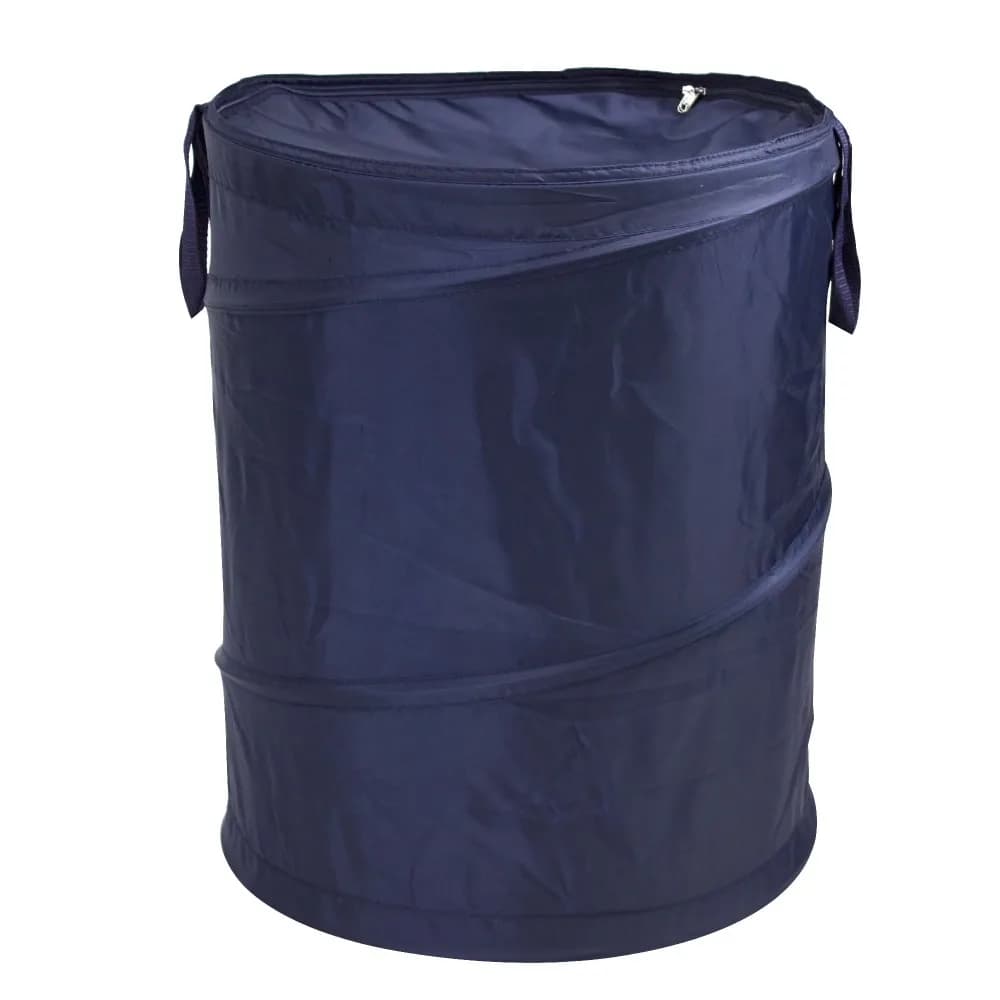 Portable Pop Up Laundry Hamper with Zipper Lid Foldable Laundry Basket Storage Bag for Home Travel Two Load Capacity Navy Blue