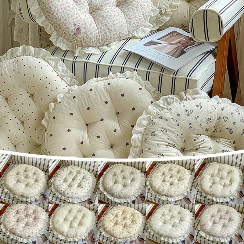 45cm Round Cotton Linen Seat Cushion with Plant Pattern Soft Chair Backrest Pad for Dining Chair Sofa Bedroom Living Room Decor
