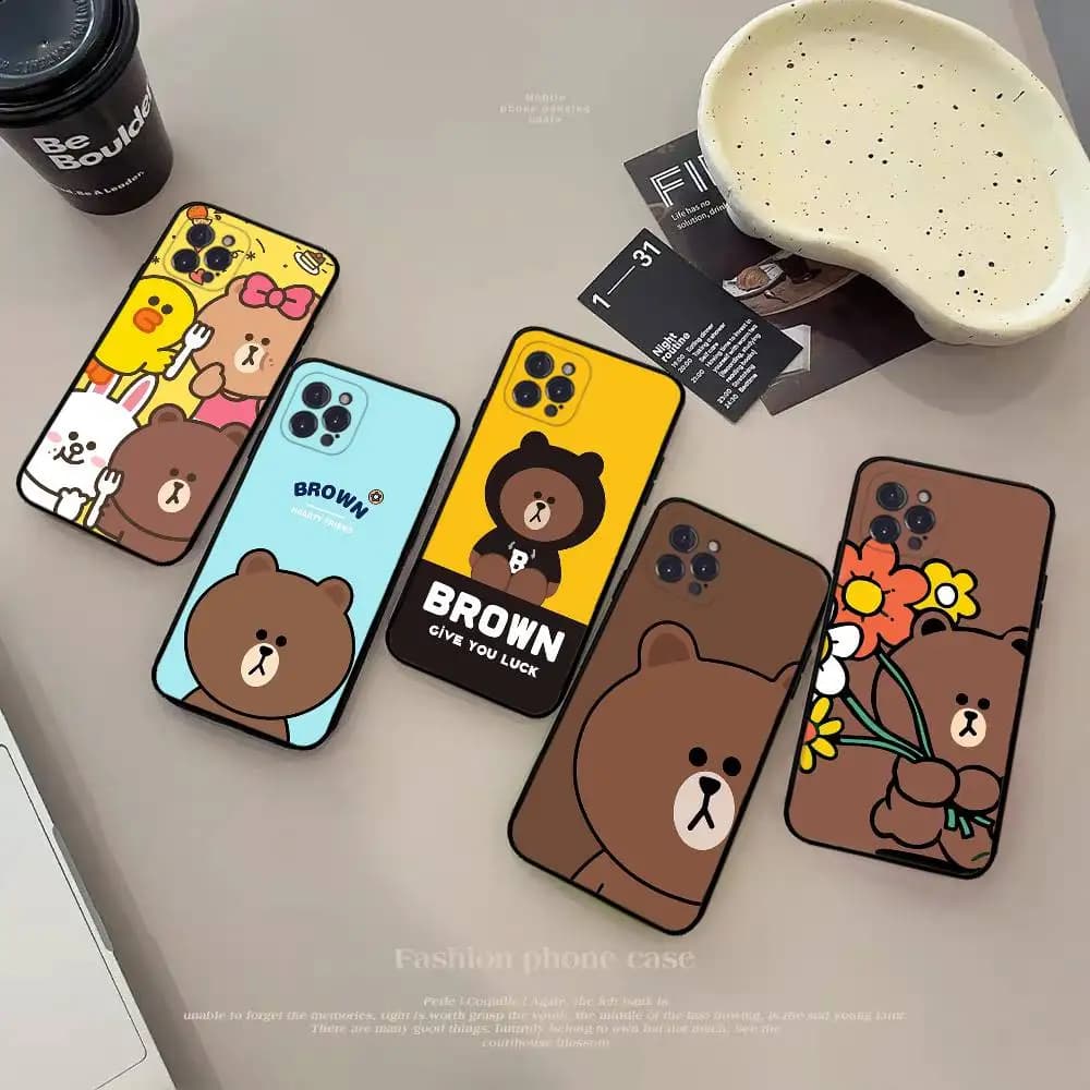 L-Lines Friends B-Brown Bear Phone Case for iPhone 16 17 Air 15 14 13 12 11 Pro Max 16E Plus Fundas