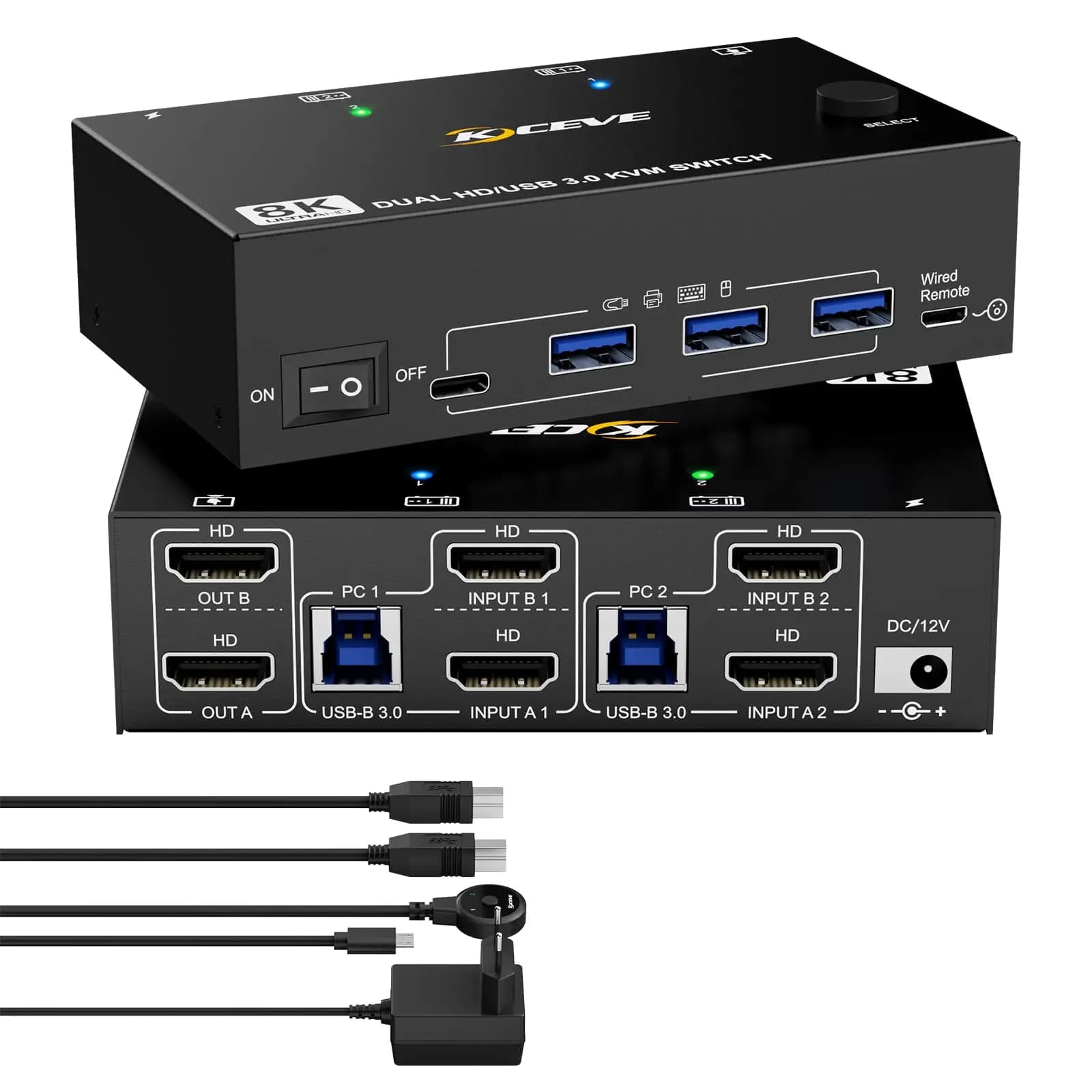 USB 3.0 KVM Switch 3/2/1 Monitor 2 Computer 8K@60Hz 4K@144Hz,HDMI KVM Switch Triple/Dual Monitor for 2 Computer Share 4 USB 3.0
