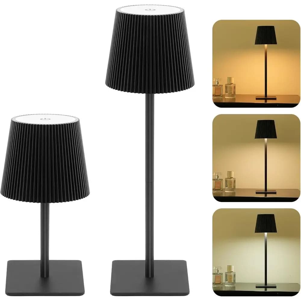 Set di 2 Lampade da Tavolo Senza Fili, Batteria da 6000mAh, Altezza Regolabile, Impermeabili, Controllo Touch, 3 Livelli di Dimmerazione per Casa, Ufficio, O