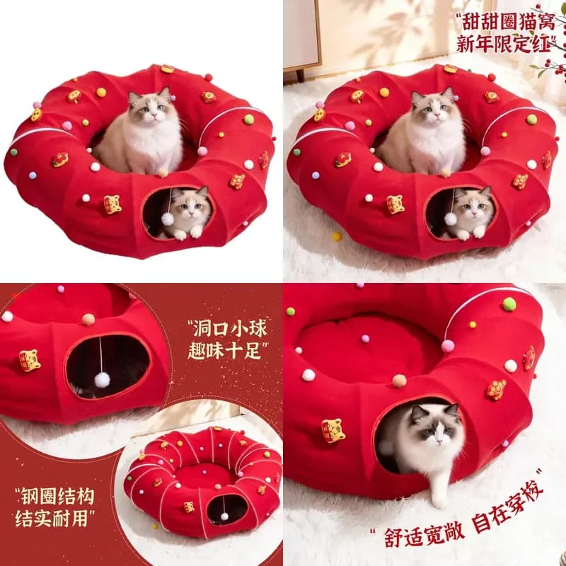 Stackable Cat Tunnel Bed Enclosed Hideaway House Four Season Pet Nest Toy Gift
