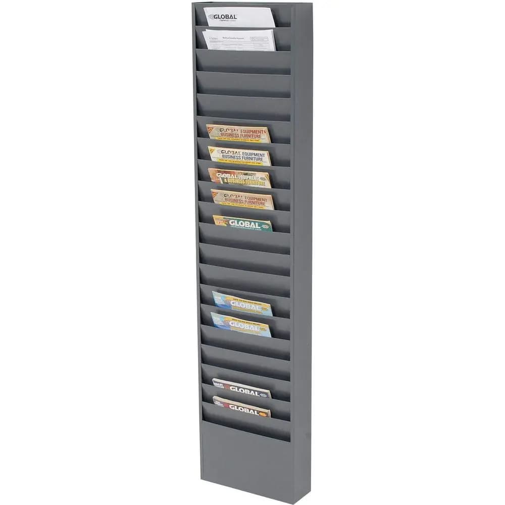Portadocumenti da parete in acciaio per cartelle mediche, 20 tasche, grigio, porta riviste e cartelle da parete, 121,2 L x 83,8 A Po