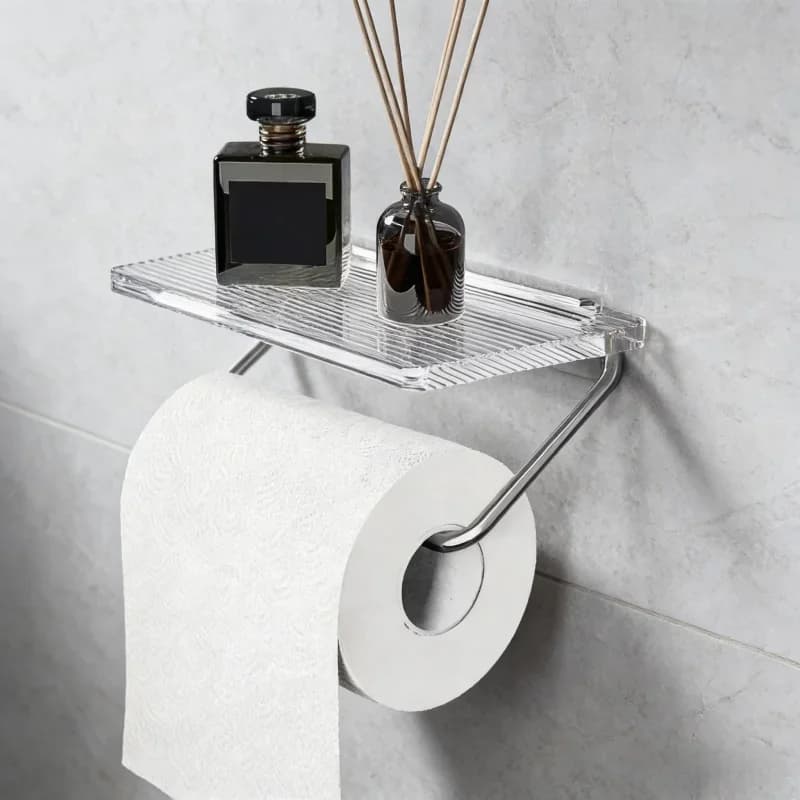 Bathroom Luxury Gold Toilet Paper Holder - Punch-Free Wall-Mounted Acrylic Roll Paper Organizer Tissue Hanger With Storage Shelf