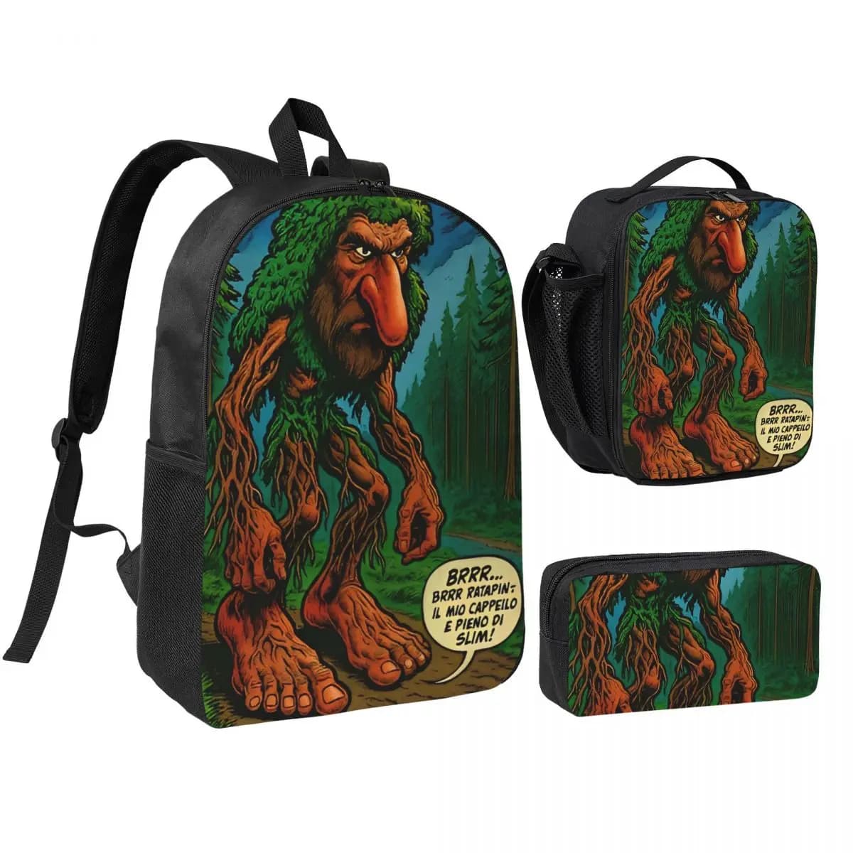 3pecs/set Funny Brr Brr Patapim Meme Backpack for Boys Girls Italian Brainrot Shoulder Bag Lunch bag Pencil Case