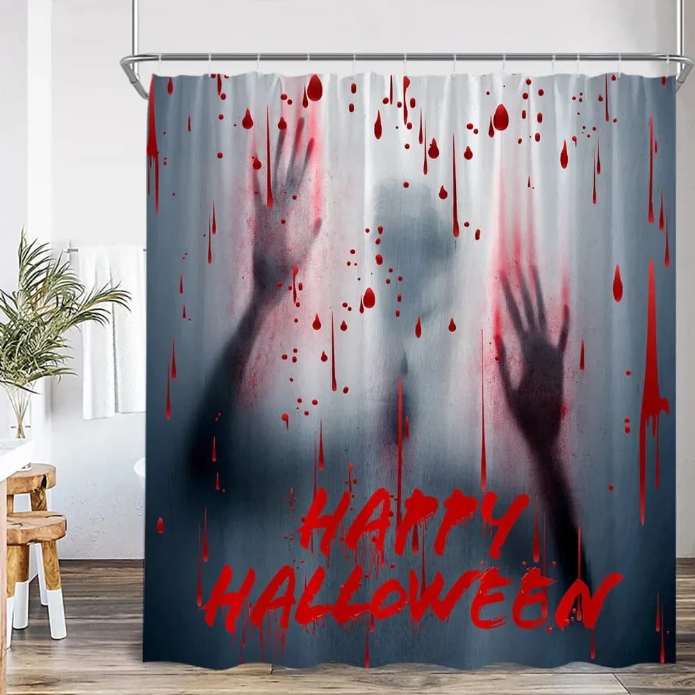 Impronte di mani insanguinate Gocce di sangue di Halloween aiutami la tenda da doccia con decorazione del bagno horror