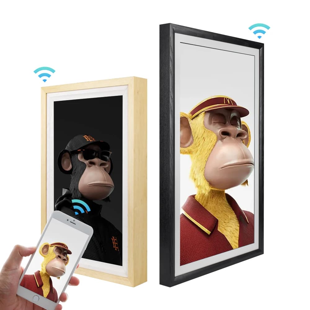 Cornici per foto digitali in legno WiFi con display Smart Nft da 21,5 pollici 4K di ultima tendenza
