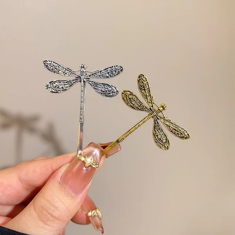 2/4 Pezzi Fermagli per Capelli Vintage a Forma di Libellula in Metallo Argento Antico, Mollette Laterali da Donna per Frangia e Accessori per Capelli