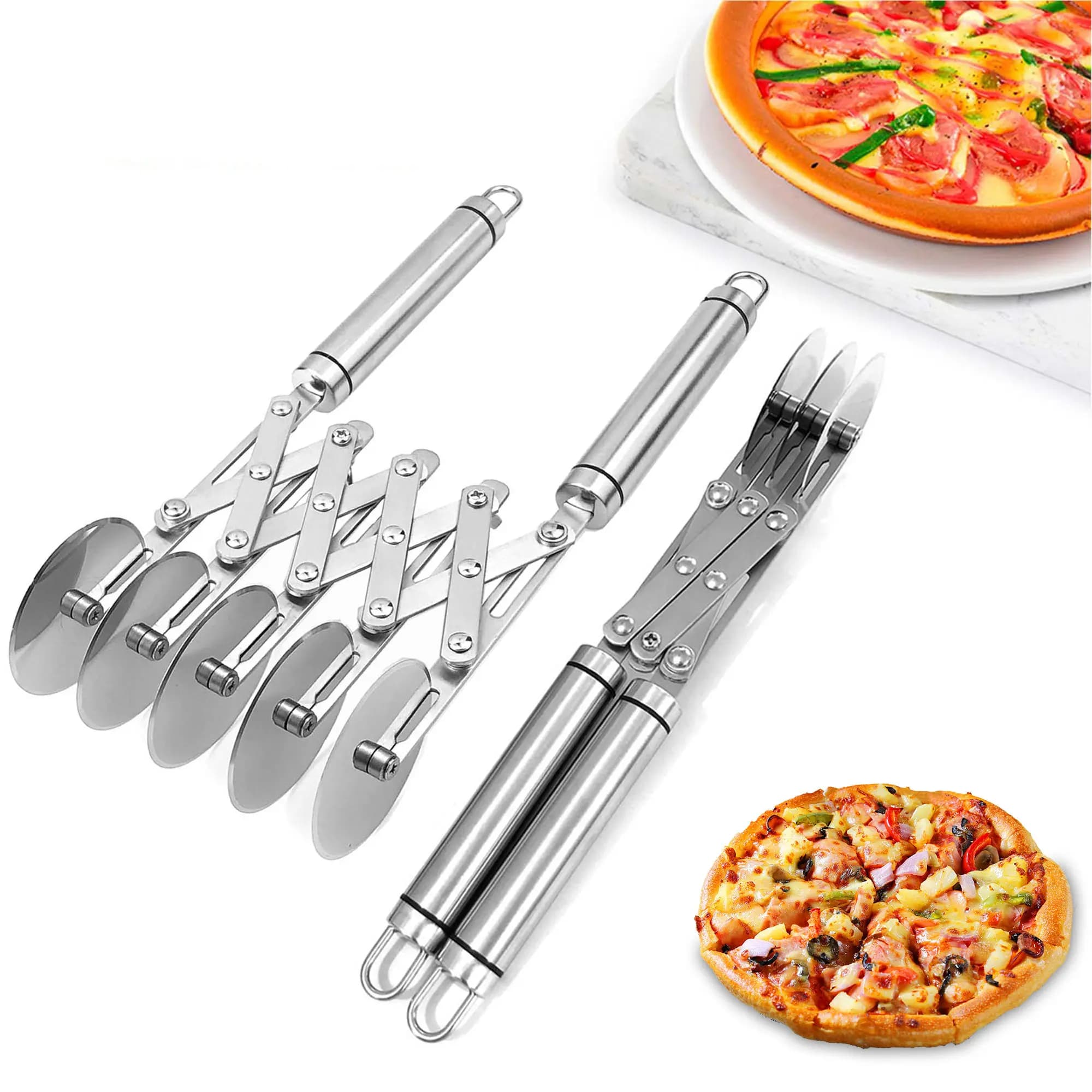 3/5/7Wheel Pastry Cutter with Handle Stainless Steel Double Cutter Adjustable Pizza Slicer Multi-Round Dough Cutter Roller