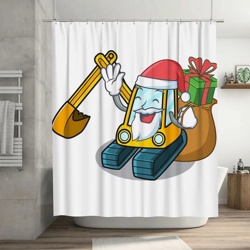 TU Santa Escavatore Tenda da doccia Divertente camion da costruzione natalizio Decorazioni per il bagno Regalo di festa Modello unico Decorazioni per la casa