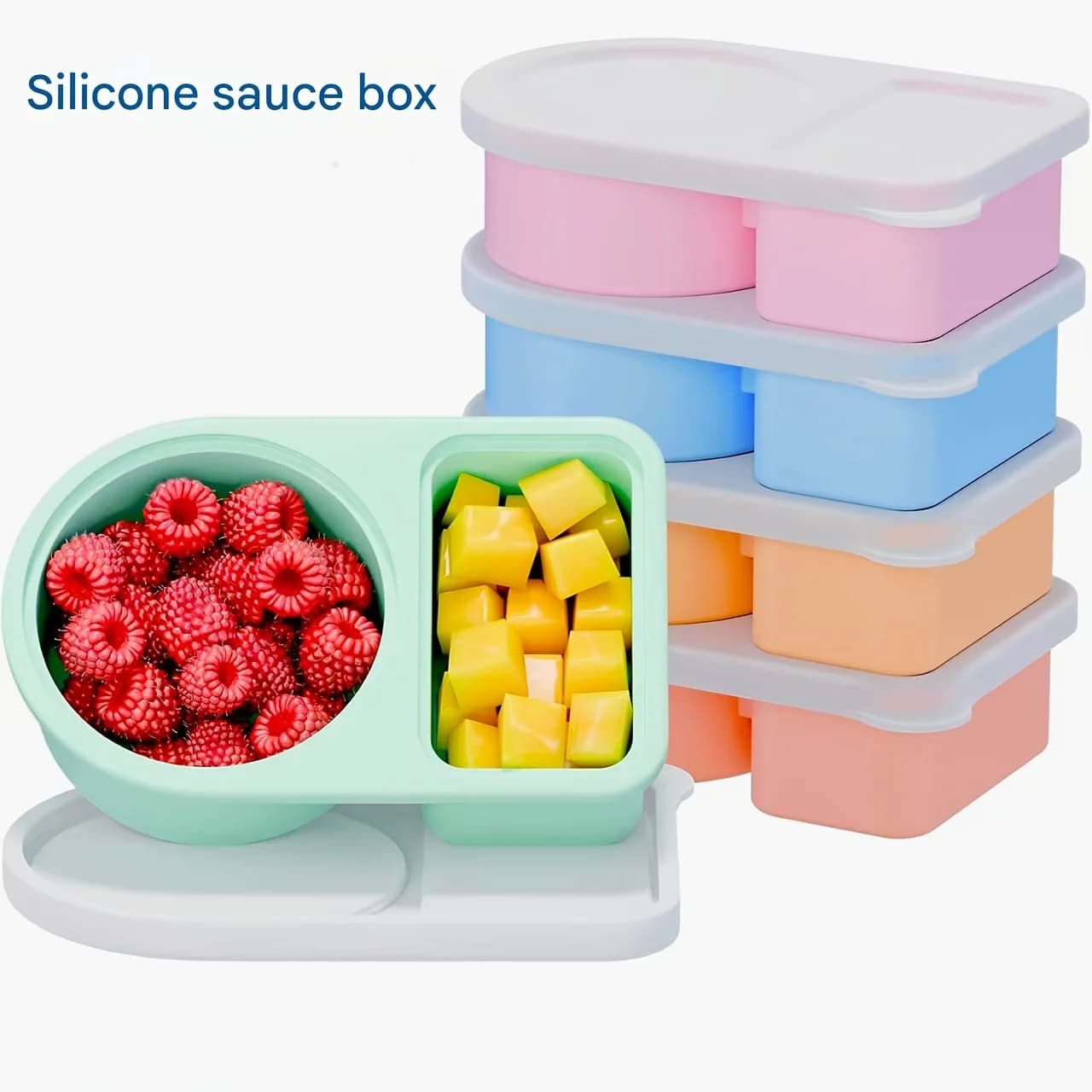 Set di 3 Contenitori in Silicone per Snack con 2 Scomparti, Scatola Riutilizzabile con Coperchi per Snack, Condimenti e Preparazione Pasti