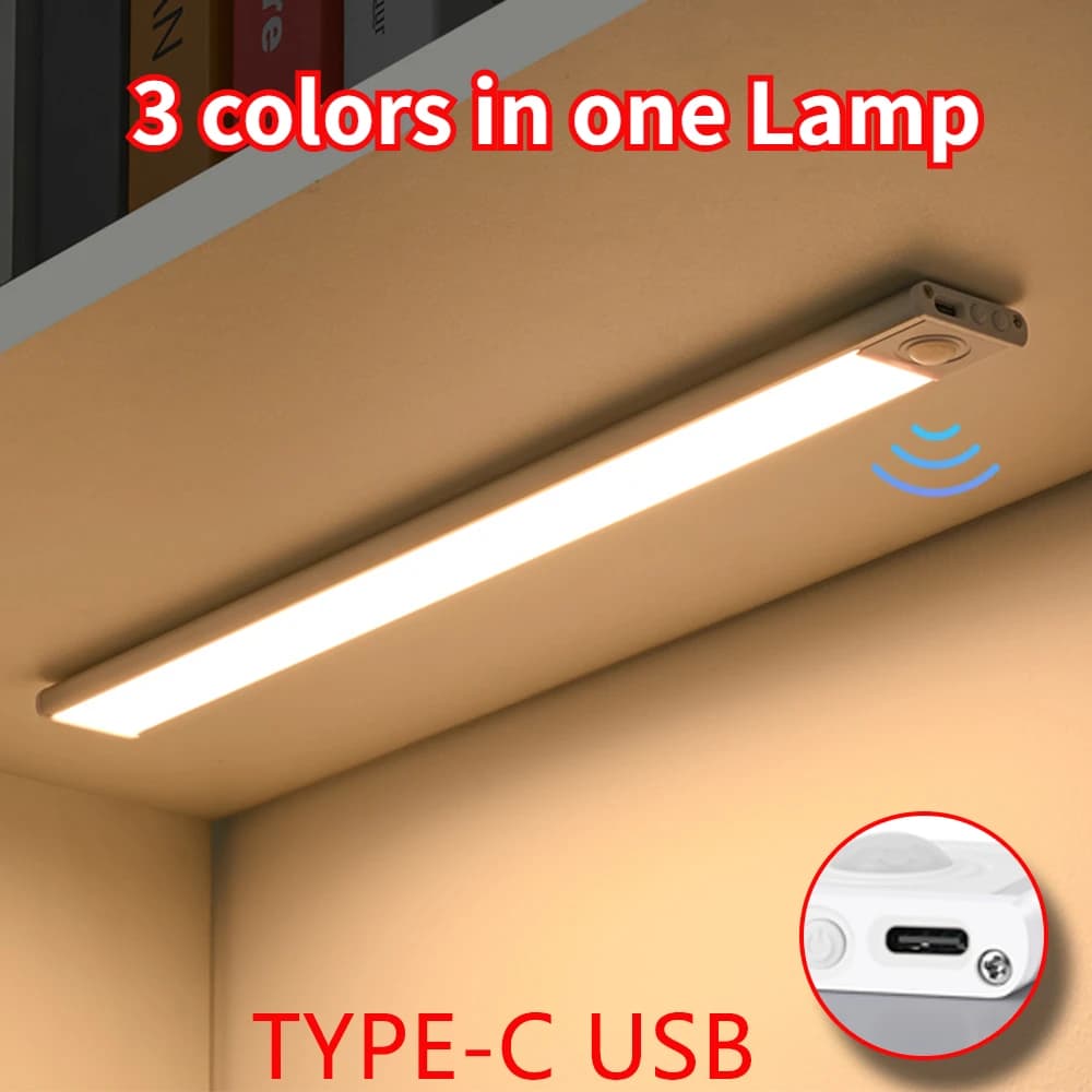Luce per armadio Sensore di movimento Luce TYPE-C USB ricaricabile LED ultra sottile per armadio da cucina Camera da letto Guardaroba Illuminazione interna