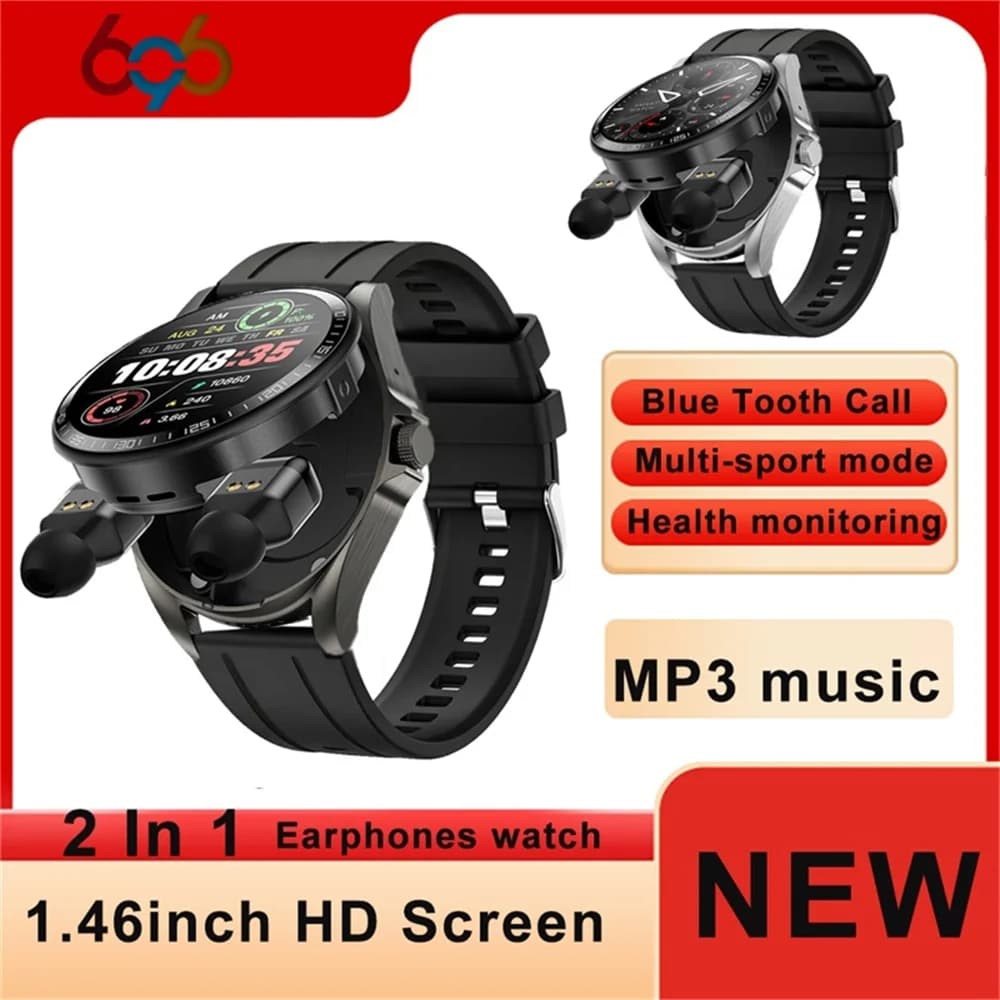 696 Nuovo Smartwatch con Cuffie 2 in 1, Chiamate Bluetooth, Musica, Monitoraggio Frequenza Cardiaca e Sonno, Orologio con Auricolari TWS