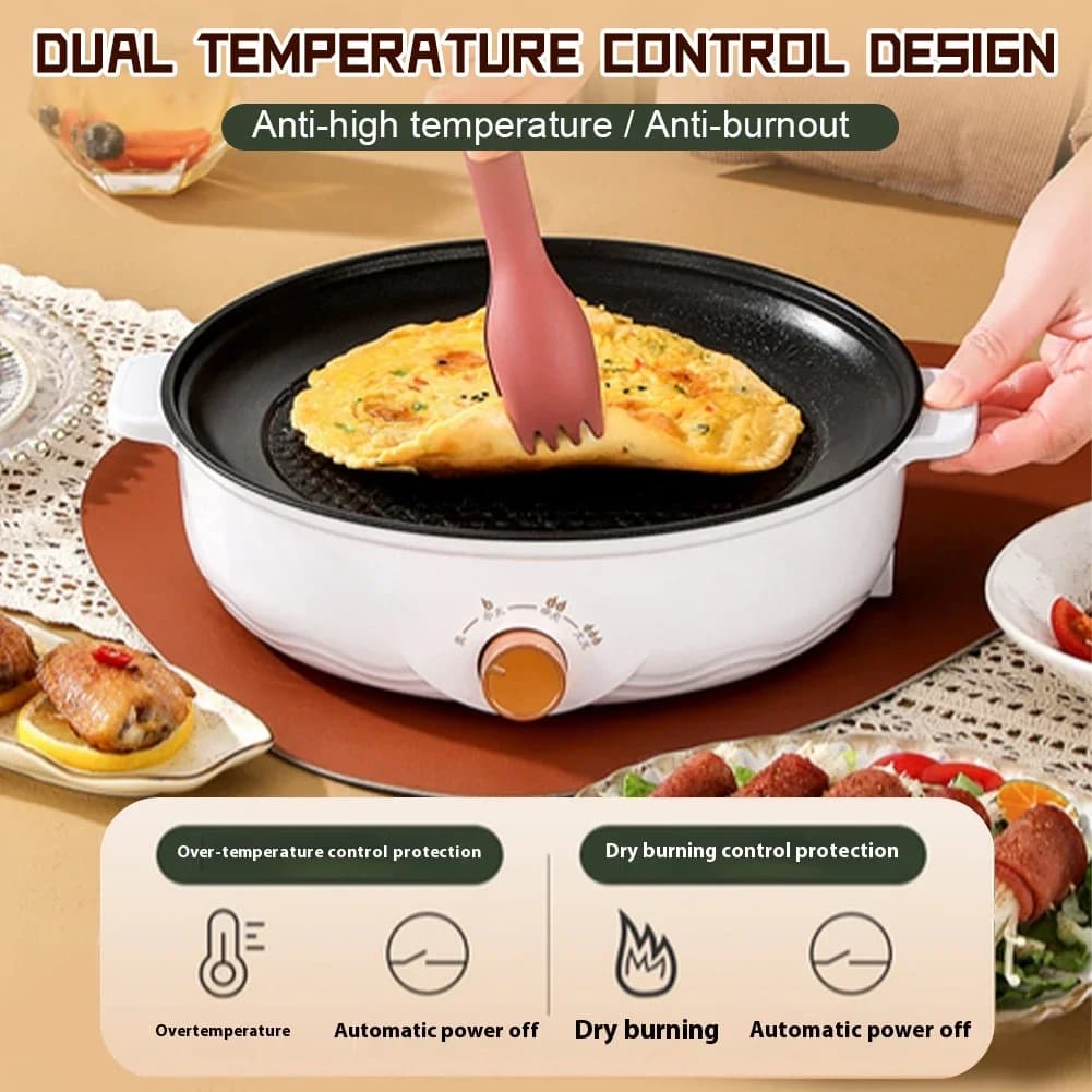 220V MultiCooker Electric Frying Pan Househould Barbecue Fried Steak Fish Omelette Frying Pan Non-stick Electric Machin EU Plug