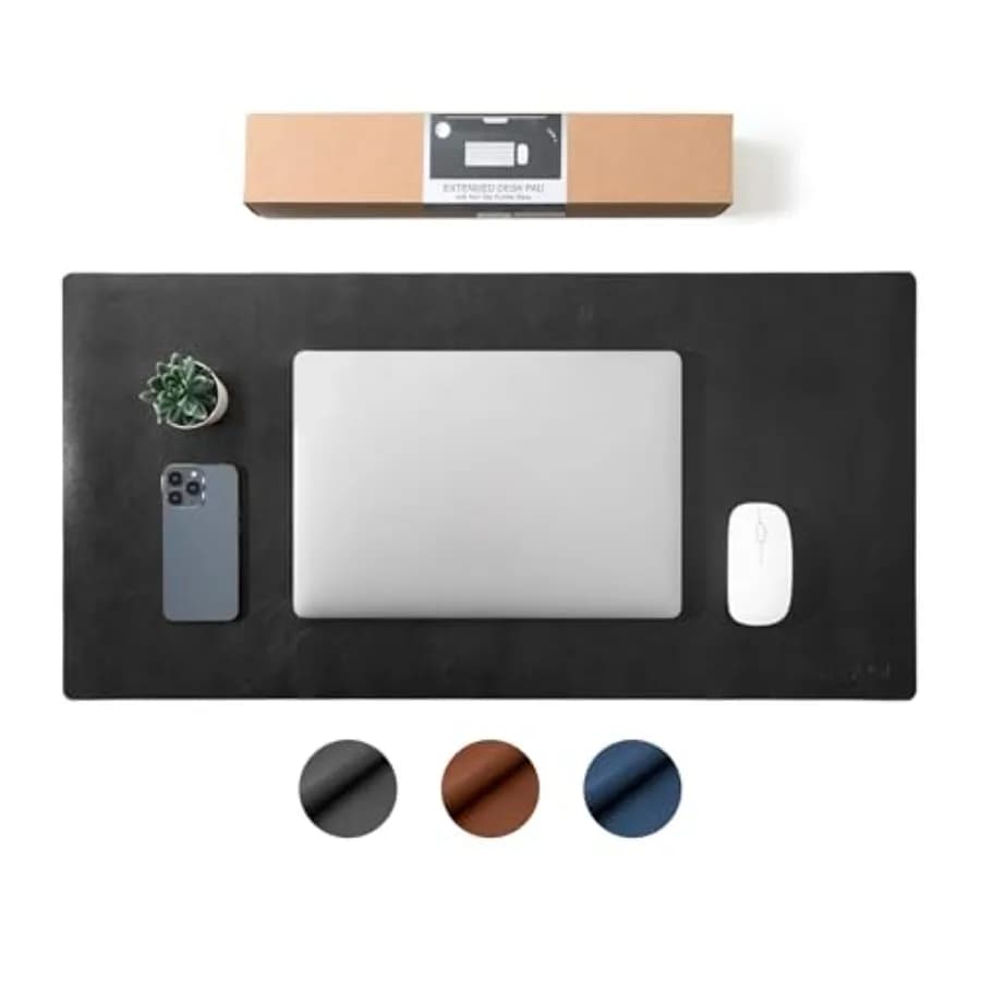 Leather Desk Pad Protector, Natural Rubber Office Desk Mat Mouse Pad, Non-Slip PU Leather Desk Blotter, Water-Resistant Laptop