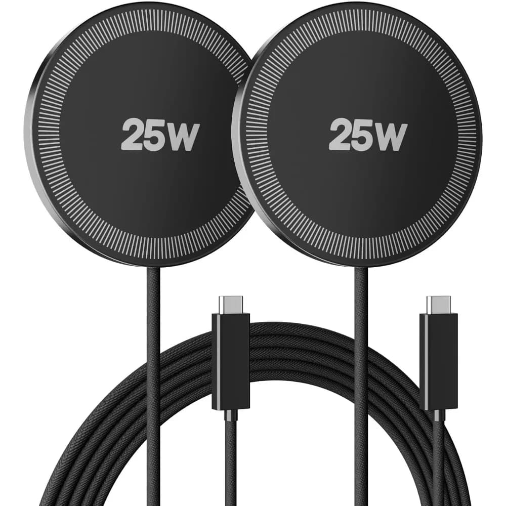 25W Magnetic Wireless Charger: Fast Charging Pad for Multiple Devices-Slim & Portable-Black 2 Pack