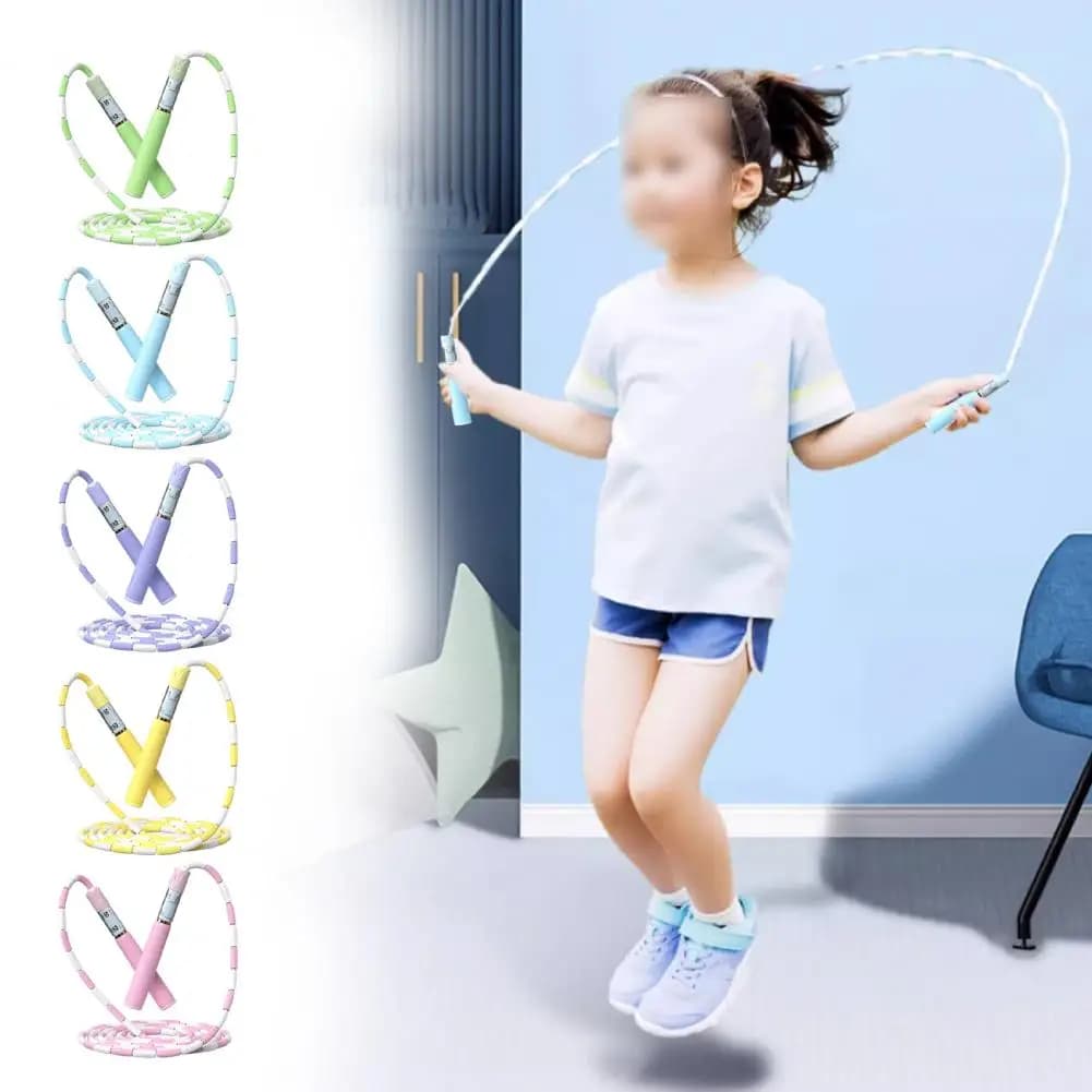 Jumping wheel for children from 280 cm, segmented soft beads, adjustable, anti-slip handle, physical test, training, students, jump rope