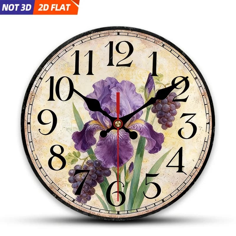 2D Piatto. 1 pezzo. Orologio da Parete Ispirato all'Iride Viola, Silenzioso e Decorativo, Orologio da Parete Innovativo, Ideale per Decorare la Camera da Letto