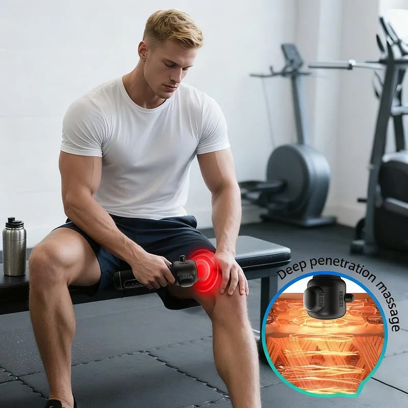 hit productProfessional Brushless 4 Heads Booster Sports Vibration Deep Tissue Body Massage Gun with 10-Speed & Heat Function