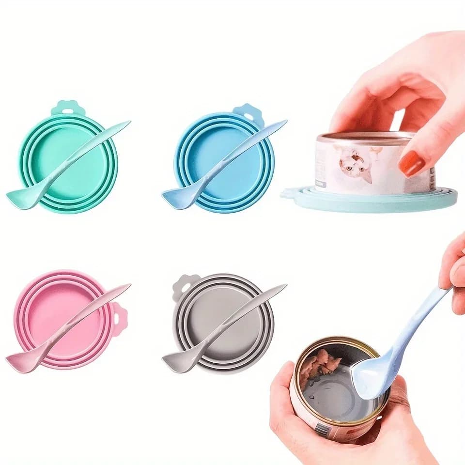 Pet food can lid with spoon, can lid, universal size suitable for most standard sized canned dog and cat food