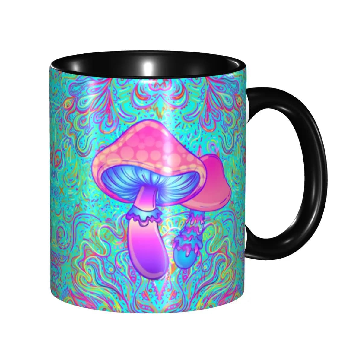 Tazza in Ceramica Personalizzata con Design di Funghi Magici, Stile Psychedelic Neon Pastel Goth, Regalo Creativo
