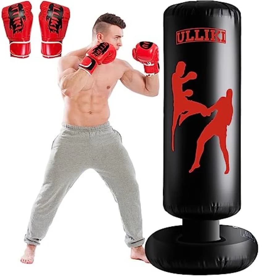 Self-supporting Boxing Bag for Adults with Gloves, Kick Boxing Bag with Adult Support, Inflatable Boxing Bag for 12-14 Years