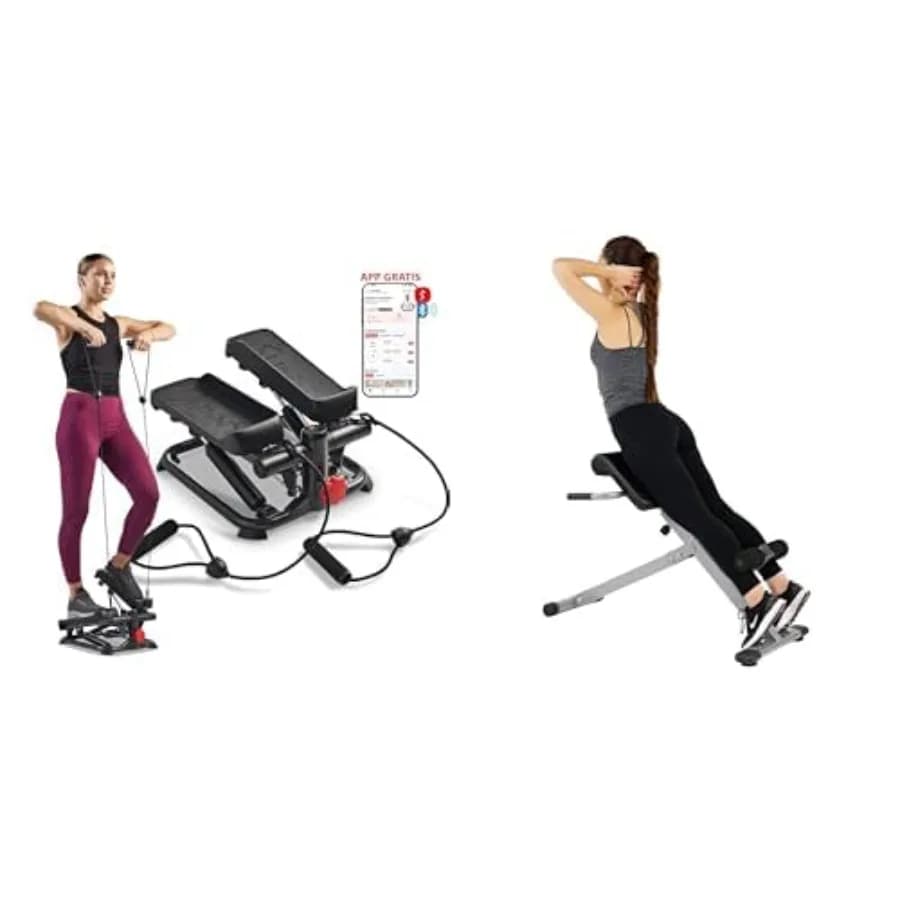Stepper 2-in-1 with Resistance Bands and Roman Chair for Hyper extension to 45 Degrees, Grey Steel, One Size, for Home Fitness Training