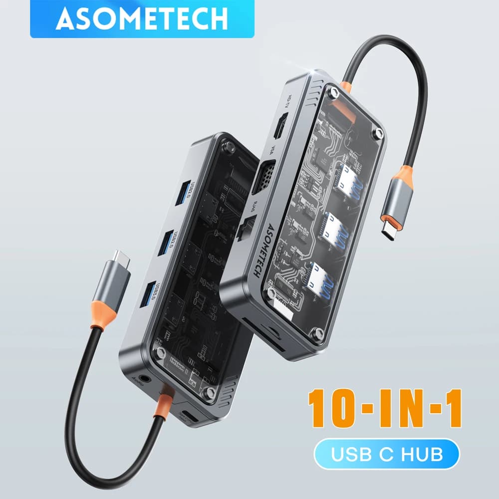 HUB USB C 10 in 1 PD 100W 4K 5GB USB 3.0 a HDMI-TV Lettore di schede SD TF Docking station per laptop 4K RJ45 per MacBook iPad Air M1
