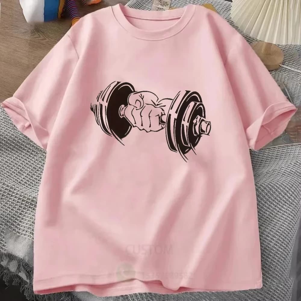 T-shirt in cotone da uomo con stampa grafica di manubri, girocollo, a maniche corte, unisex, casual, oversize, regalo, streetwear, top
